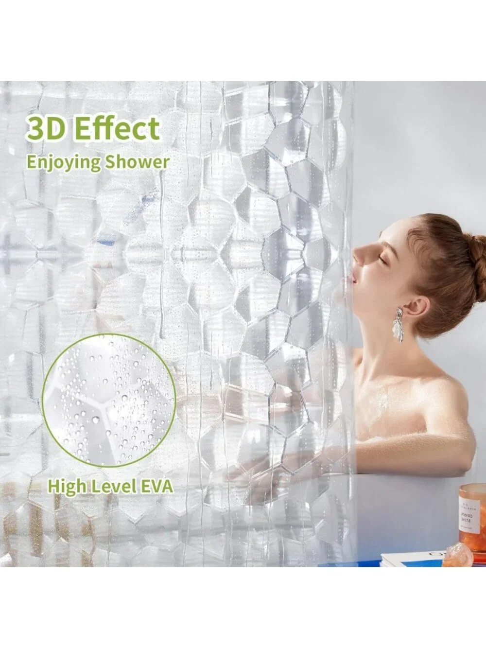 Waterproof Clear Shower Curtain Liner 72x78 inches - 3D Water Cube Design, 12